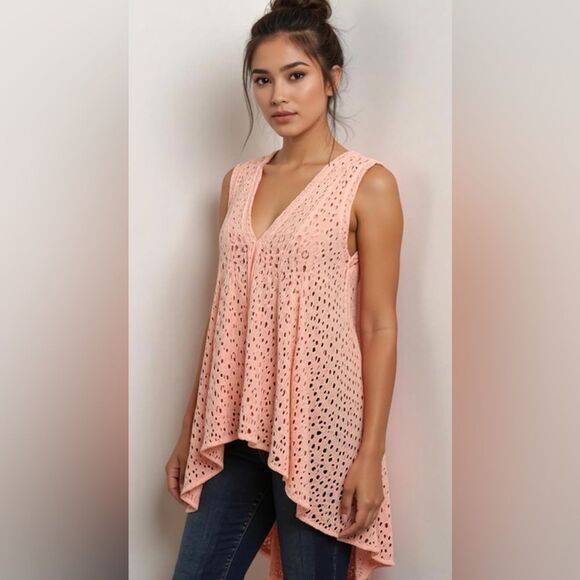 Abbey Glass cottage core Pink Lace High Low Top Size XS - Picture 1 of 6